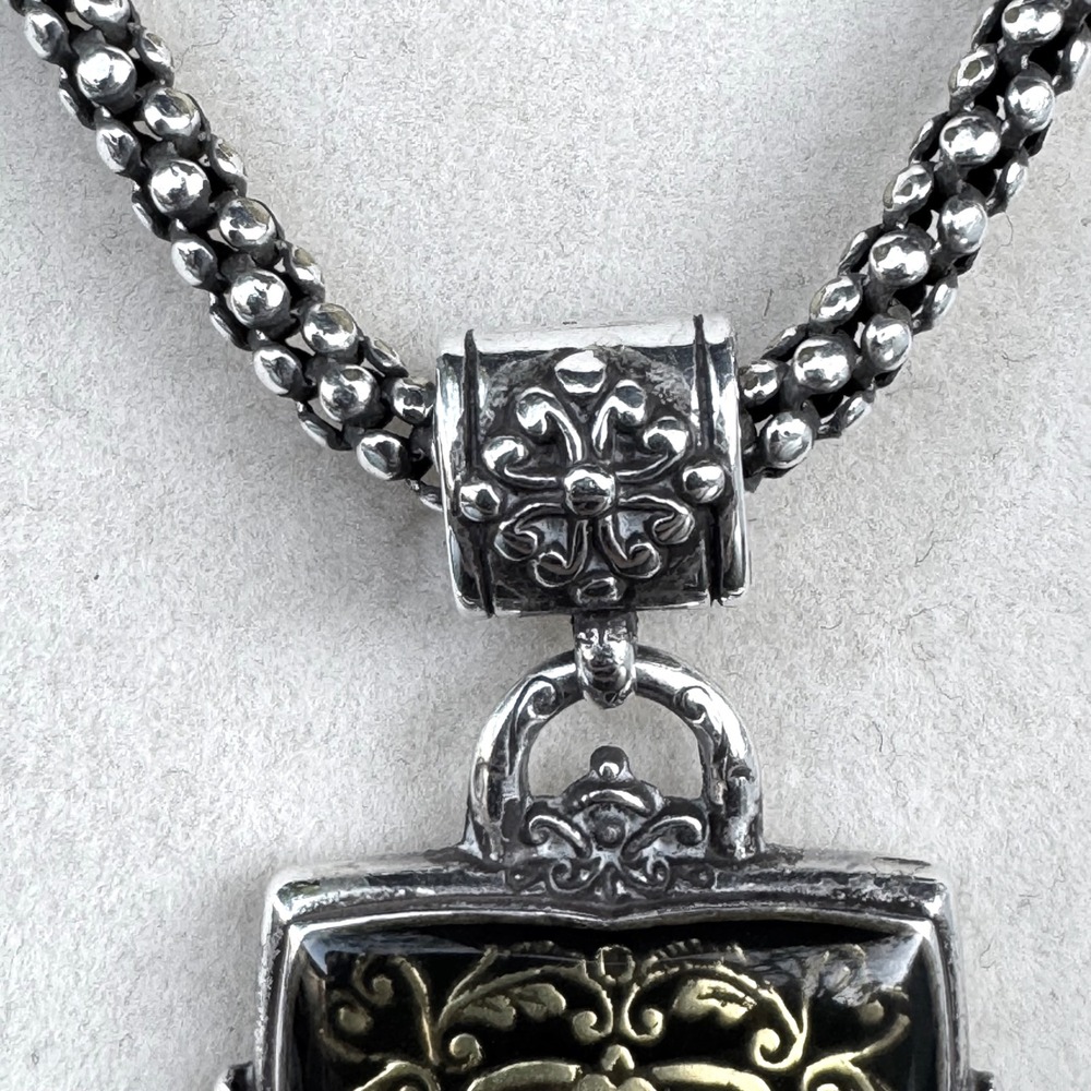 Brighton two tone Gold and black Filigree Square Pendant Necklace - Picture 6 of 7